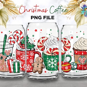 Christmas Coffee 16oz Can Glass, Hand Drawn Candy Cane PNG Sweets Snow Cozy Winter Women Libbey Beer Glass Can PNG Sublimation Download