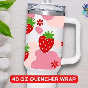 Strawberry Cow Stanley 40oz Quencher Design - Pink Cow - Animal Print Tumbler Wrap SVG e PNG Baixar arquivos cortados para Cricut e Silhouette