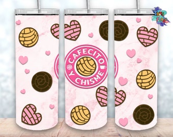 Cafecito y Chisme 20oz Skinny Tumbler Design, Mexican Conchas Tumbler Wrap Sublimation Straight & Tapered Tumbler PNG File Digital Download