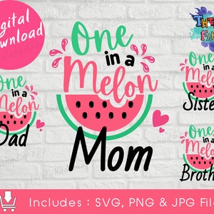 One in a melon family bundle Svg, Watermelon Svg, Summer Svg, Summertime Svg, Watermelon Shirt Design, Cricut Cut file Digital Download