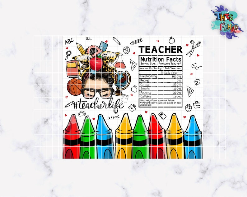 Teacher Nutrition Facts Crayons 20oz Skinny Tumbler Back to Etsy