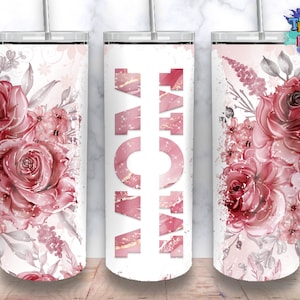 Mama 20oz Skinny Tumbler Seamless, Muttertag Add Kids Namen Floral Tumbler Wrap Sublimation Straight & Tapered Tumbler PNG Datei Download
