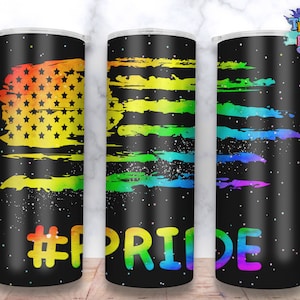 Rainbow Glitter 20oz Skinny Tumbler Design, Gay Pride Flag Rainbow Black Glitter Tumbler Wrap Sublimation Straight & Tapered Tumbler PNG