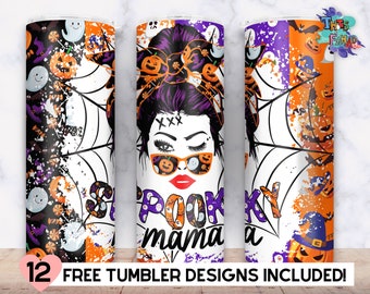 Spooky Mama 20oz Skinny Tumbler, Halloween Mom, Halloween Tumbler Wrap Sublimation Straight & Tapered Tumbler PNG File Digital Download