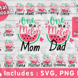 One in a melon family bundle Svg, one in a melon first birthday, Watermelon Svg, Watermelon Shirt Design PNG files for black and white shirt