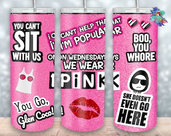 We Wear Pink 20oz Skinny Tumbler Design, Pink Glitter Tumbler Wrap Sublimation Straight & Tapered Tumbler PNG File Digital Download