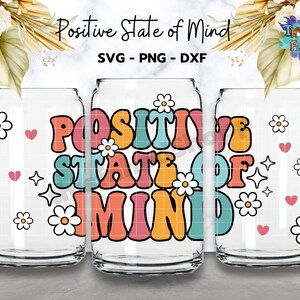 Positive State of Mind Can Glass Wrap Svg for Libbey 16oz Can Glass, Fall Vibes Libbey Full Wrap Svg, Groovy Good Vibes Cut File for Cricut.