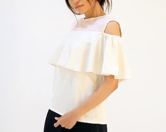 Beige Lace Bardot Blouse