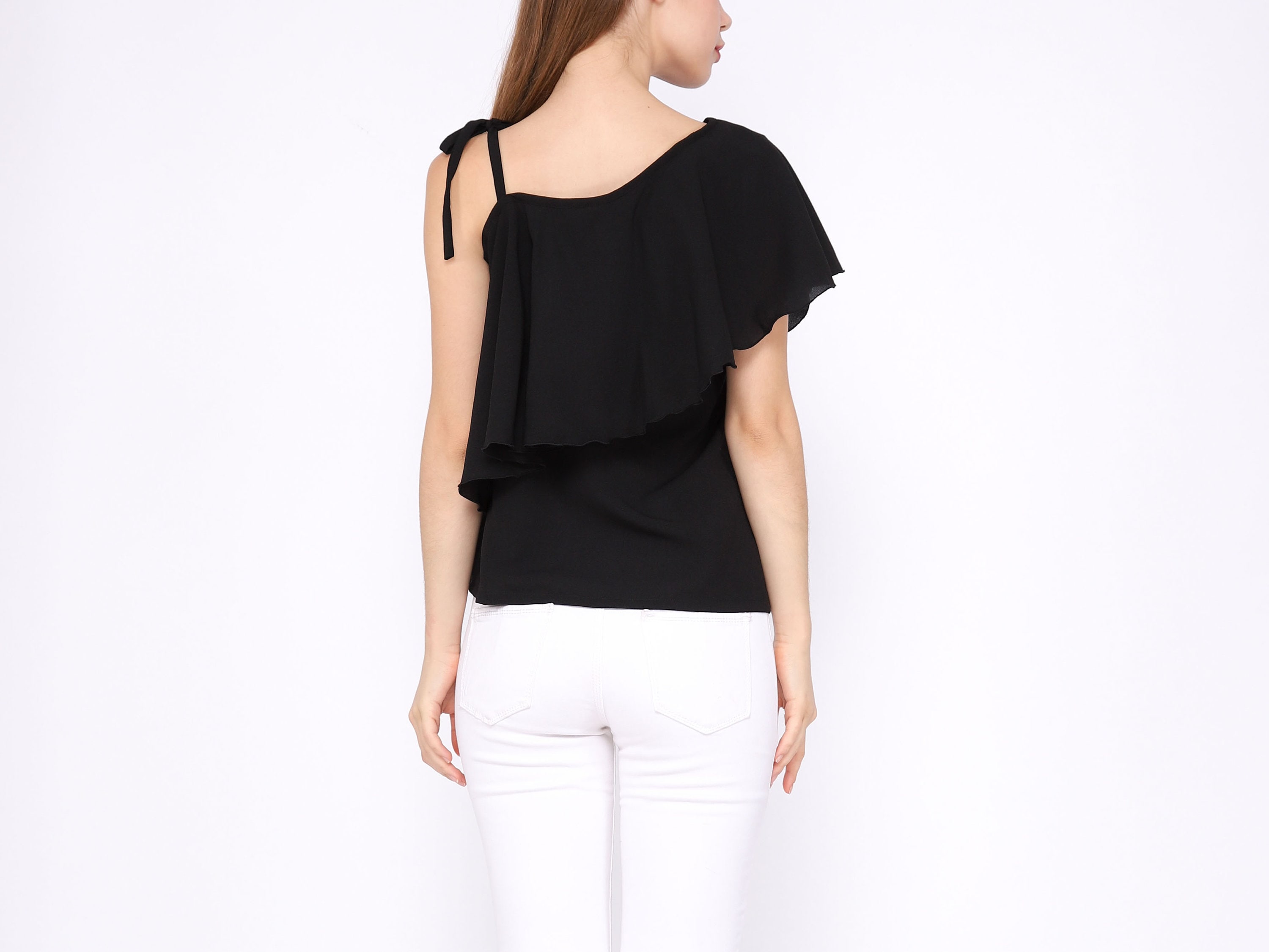 トップス Asymmetry Ruffle One-shoulder Tops One Shoulder Ruffle Tie Asymmetric Top - Etsy