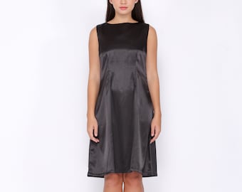 Sleeveless Black Satin Dress