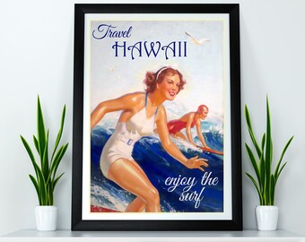 Hawaii Surfing Travel Poster Illustration Imprimer Mur Accrochage Décor A4 A3 A2