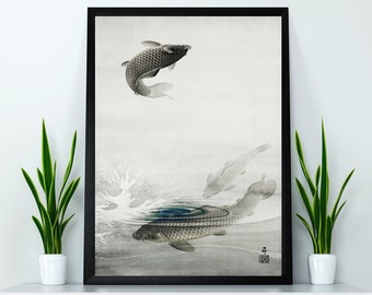Drei Karpfen von Ohara Koson Japanische Kunst Illustration Druck Wandbehang Dekor A4 A3 A2