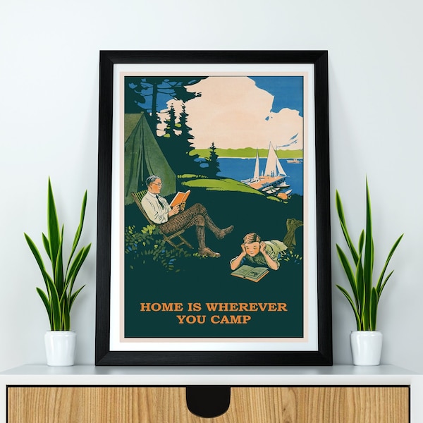Vintage Camping Site Camper Poster Illustration Print Wall Hanging Decor A4 A3 A2