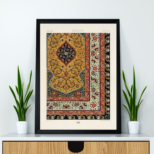 Persian Pattern Wall Art | Persian Wall Décor | Traditional Persian Prints | Abstract Aztec Art | Albert Racinet L'ornement Polychrome Art