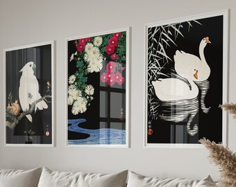 Conjunto de impresiones de arte japonés / impresiones en blanco y negro / conjunto de impresión de pared de galería / conjunto de impresiones de animales / conjunto de arte de pared de sala de estar / arte japonés