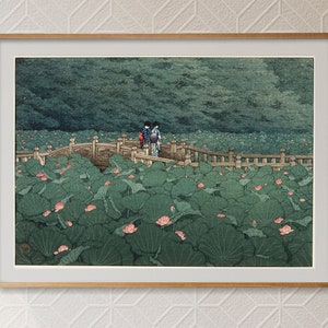 The Pond at Benten Shrine in Shiba by Kawase Hasui Vintage Print Poster Illustration Wall Hanging Decor