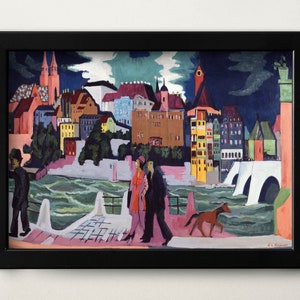 Ernst Ludwig Kirchner's View of Basel and the Rhine (1927–1928) Famous Painting Print | Abstarct Wall Art | Famous Artwork Print | Old Art