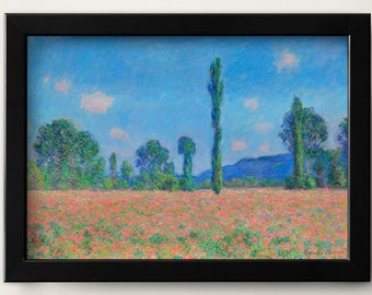 Monet Poster | Nature Prints | Landscape Painting Print | Impressionist Artwork | Poppy Field, Giverny (1890–1891) by Claude Monet