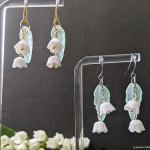 Lily of the Valley Cute Dangle Drop Earrings, &lt;Silver tone&gt; or &lt;Gold tone&gt; Stainless Steel Earring Hooks / Gift Box included