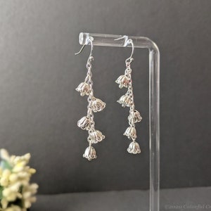 Antique Silver Color Lily of the Valley Metal Beads Dangle Earrings / Gift Box included / Cottage core, Fairycore Earrings