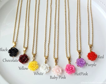 Dainty Rose Necklace / Includes Mini Gift Box / Red, Black, Chocolate, Purple, White, Baby Pink, Hot Pink, Yellow Rose