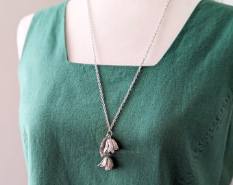 Lily of the Valley Necklace: Antique Silver Tone Floral Pendant (27 inch) Includes Gift Box