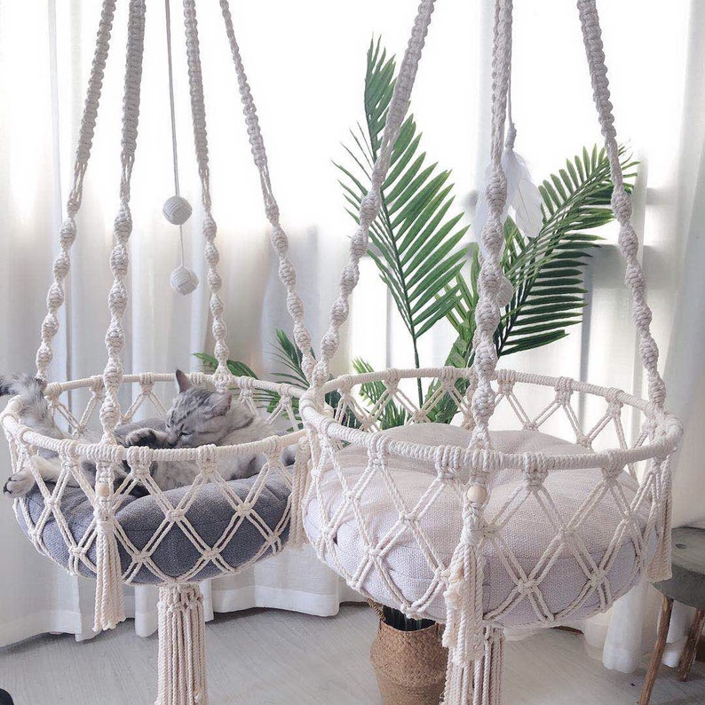 Macrame Cat Hammock Woven Boho Wall Hanging Pet Hammocks Dog Etsy