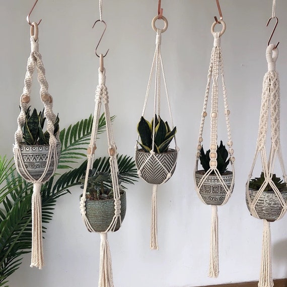 Macrame Plant Hangers Handmade Cotton Indoor Outdoor Large | Etsy