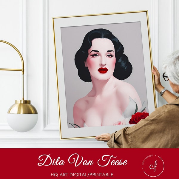 Dita Von Teese Wall Art Print Poster, Vintage Retro Glam, Dita Von Teese Painting, Vintage Lovers Gift, Retro Style Art, Divine Feminine Art