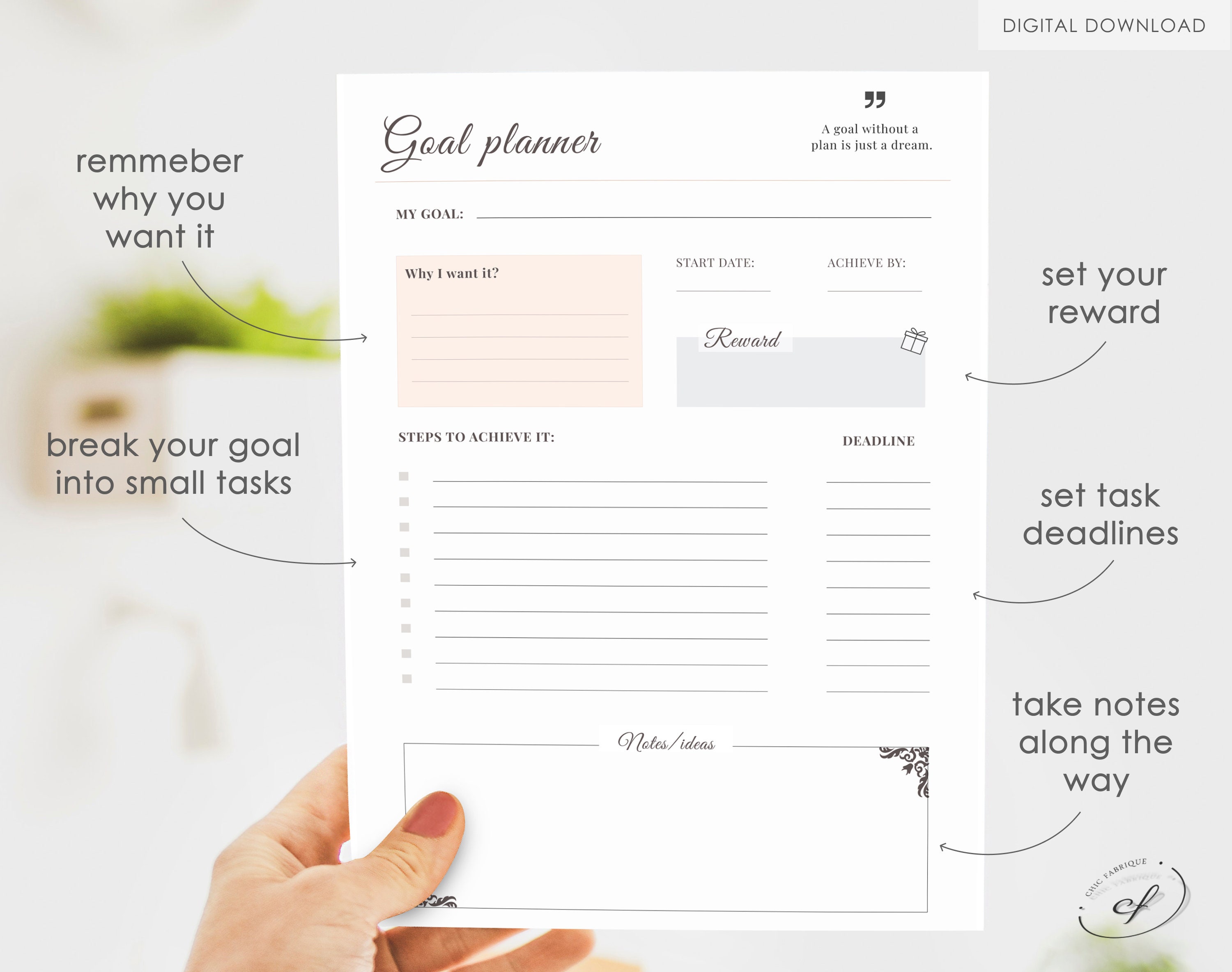 Goal Planner Printable, Motivational Plan for Dream Achieving - Etsy