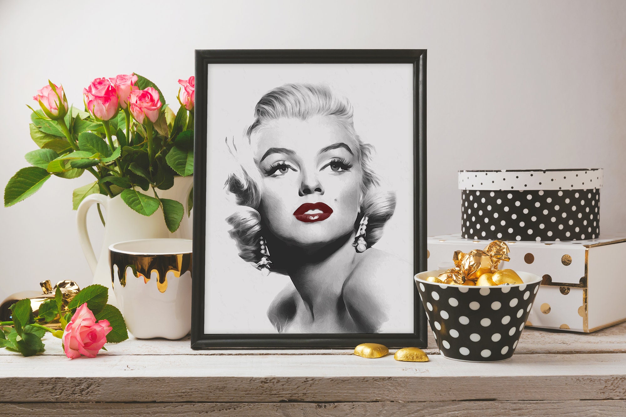 Marilyn Monroe Art Printable Portrait in Black and White - Etsy