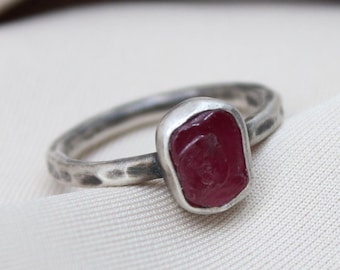 Oxized Raw Ruby Silver Ring, Handmade Gift, Christmas Gift, Gift For Her, Gift For Bestfriend