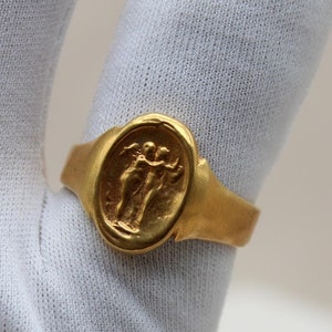 Ancient Greek Eros And Aphrodite Pinky Signet Ring, 925 Sterling Silver, Gold Plated Wax Seal Ring, Mythology Jewelry, Gift For Him Or Her