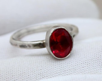 Handmade Ruby Sterling Silver Ring, Minimalist Design