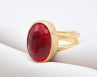 Handmade Gold-Plated Sterling Silver Ruby Cocktail Ring