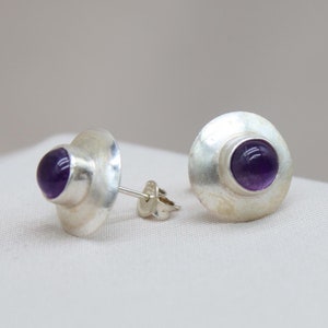 Elegant Amethyst Silver Stud Earrings - Handcrafted Sterling Silver Jewelry