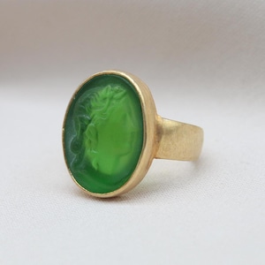 Apollo Intaglio Ring, Handmade Ancient Greek Glass Cameo, 925 Sterling Silver Gold Plated, Mythology Jewelry Unique Gift for Her Mothers Day
