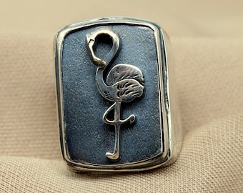 Oxidized Sterling Silver Flamingo Signet Ring