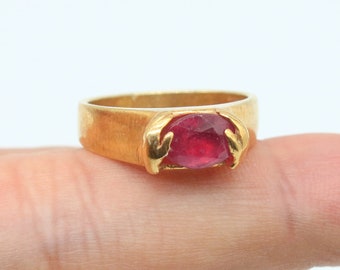 Handmade Ruby Sterling Silver Ring, 24k Gold Plated