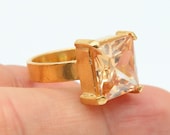 Citrine Ring 925K Sterling Silver Statement Ring Bridesmaid Gift Handmade 24K Gold Over Hammered Roman Art Ring