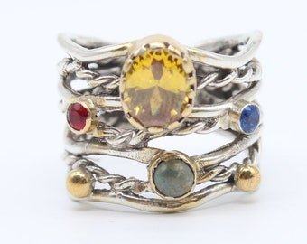 Citrine Ring  925K Sterling Silver  Statement Ring  Bridesmaid Gift Handmade 24K Gold Over  Hammered Roman Art Ring