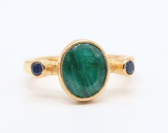Natural Emerald Ring, 24K Gold Vermeil Sterling Silver