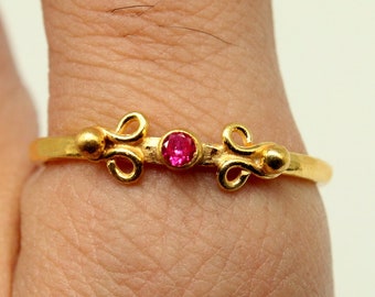 Bague en argent sterling et rubis fait main, or 24 carats sur