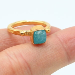 Natural Emerald Ring Solid Silver  925K Sterling Silver  24K Gold Vermeil  Dainty Ring  Authentic Ring  Hammered Ring Roman Art Greek Rings
