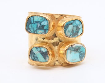 Raw Turquoise Ring, 24k Gold Over 925K Silver