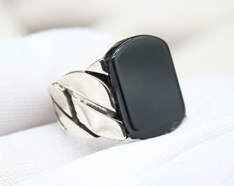 Men Silver Ring Onyx Ring Handmade Jewelry Black Friday Christmas Gift