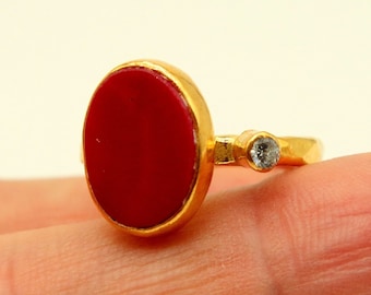 Handmade Coral Ring: 24k Gold Vermeil Sterling Silver