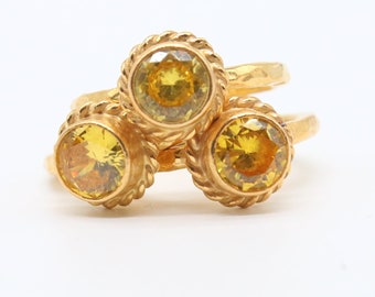 Citrine Ring, 24K Gold Over Sterling Silver, Hammered Band