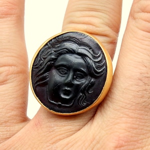 Medusa Intaglio Glass Silver Ring  Intaglio Glass Ring Gold Over  Fashion Ring  Glass Ring  Carving Ring  Dainty Gift Intaglio Silver Ring