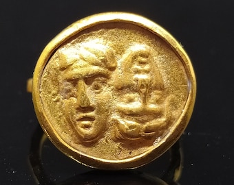 Sterling Silver Signet Ring, 24k Gold Vermeil, Roman Coin Design